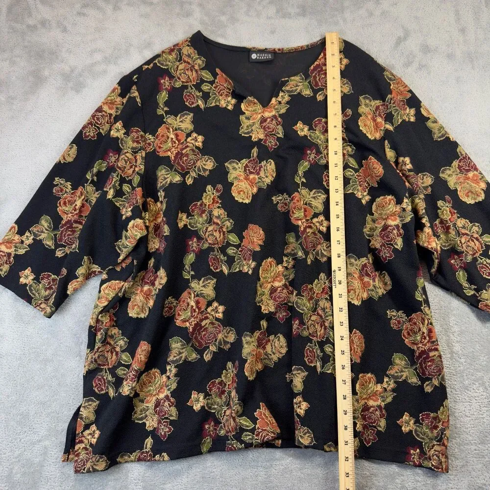 Maggie Barnes Blouse Womens 4X Black Floral Cottagecore Farmhouse Cute Shirt Top